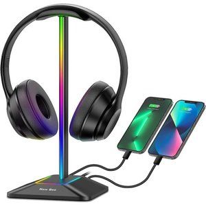 RGB Headphone Stand with 1 USB-C Charging Port & 1 USB Charging Port,Desk Gaming